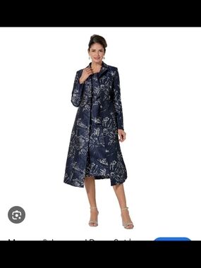 Navy Floral Jacquard Coat
